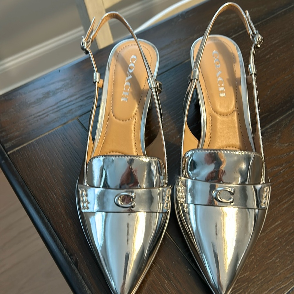Brand New Never Worn Coach SilverShoes Kitten heal